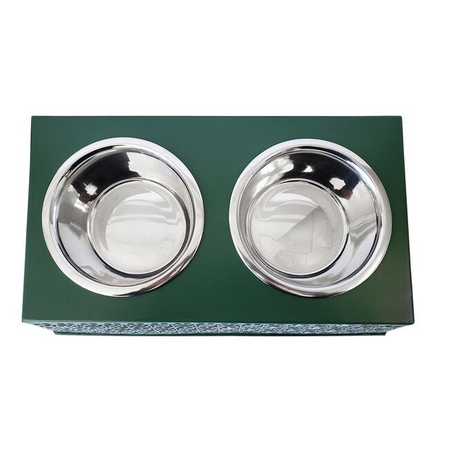 Dark Green Raised Pet Dog Feeder with Bowls, , alternate image number 2