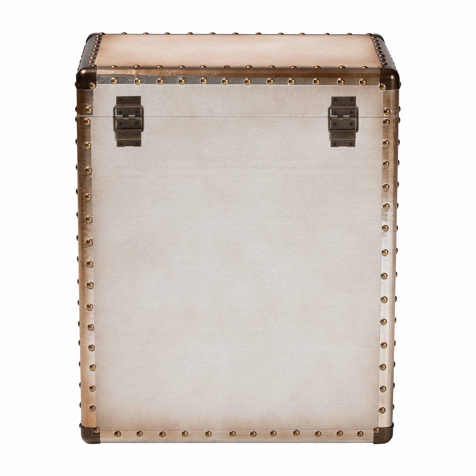 Agatha Vintage Coffee Canvas 2-Drawer Storage Trunk, BEIGE, alternate image number 5