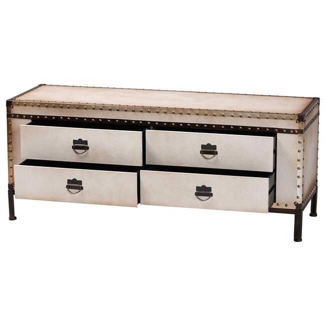 Heaton Vintage Weathered White Canvas 4-Drawer Storage Bench, BEIGE, alternate image number null