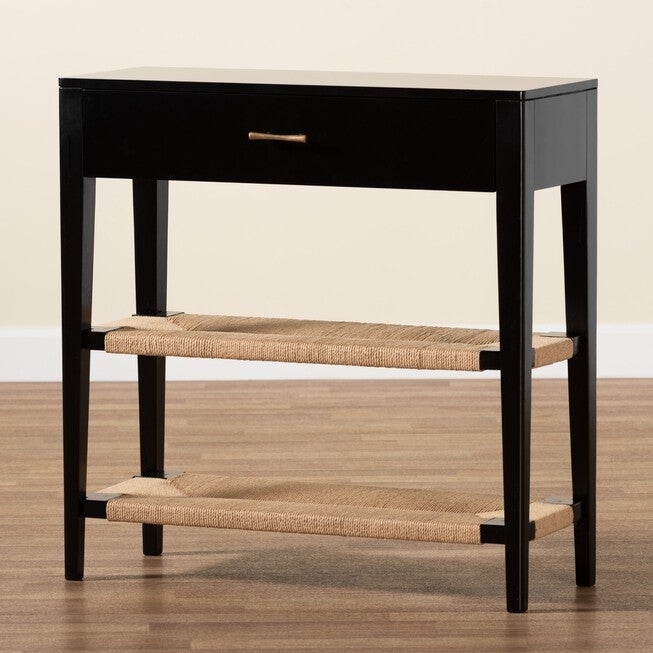 Freya Modern Bohemian Black Finished Bayur Wood 1-Drawer Console Table, , alternate image number null