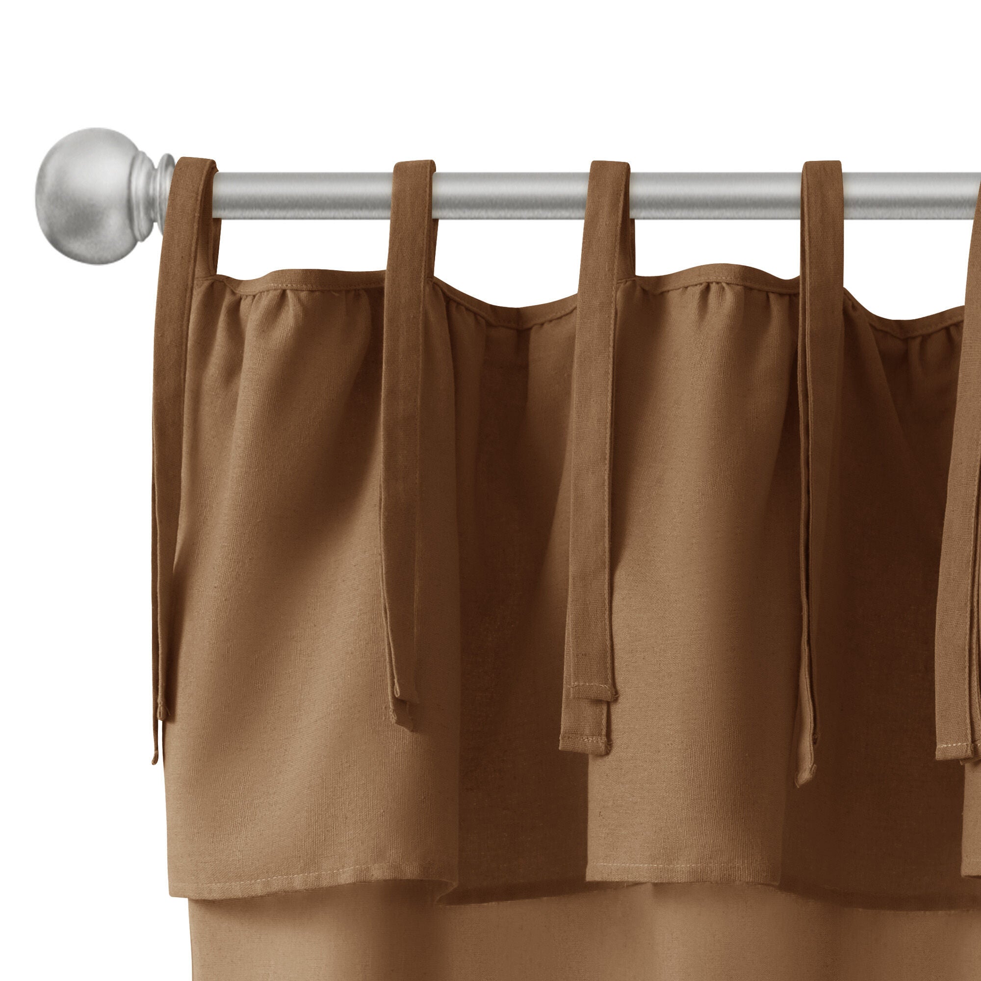 Recycled Cotton Blend Ruffle Tie Top Curtain Pair, COFFEE, alternate image number 4