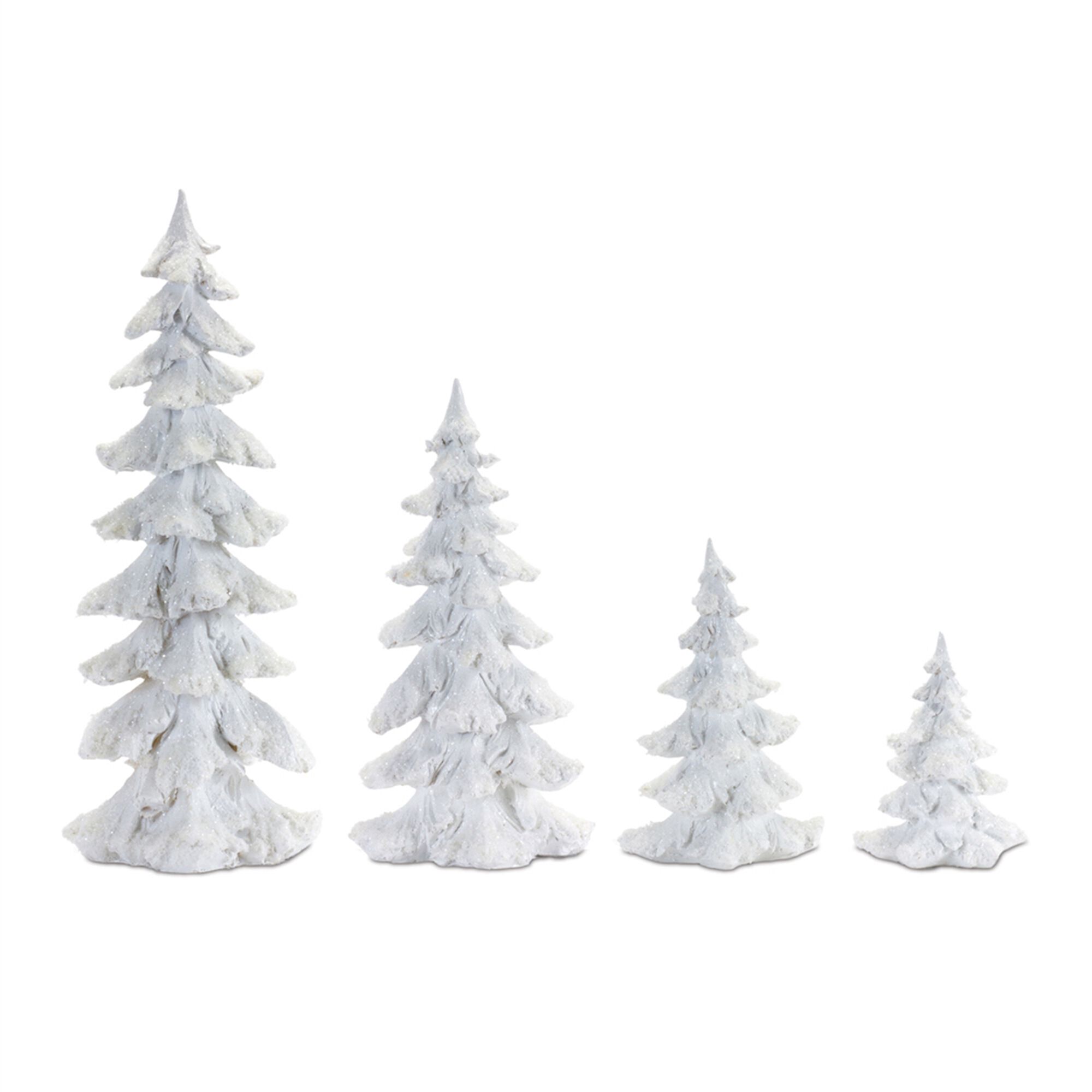 Flocked White Pine Tree with Carved Design (Set of 4), WHITE, hi-res image number 0