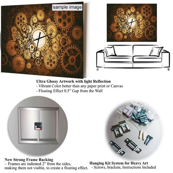 White Stained Glass Floral Art Modern Rectangular Wall Clock, , alternate image number null