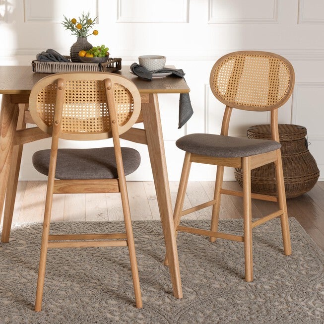 Darrion Mid-Century Modern Grey Fabric And Walnut Brown Finished Wood 2-Piece Counter Stool Set, , alternate image number 12