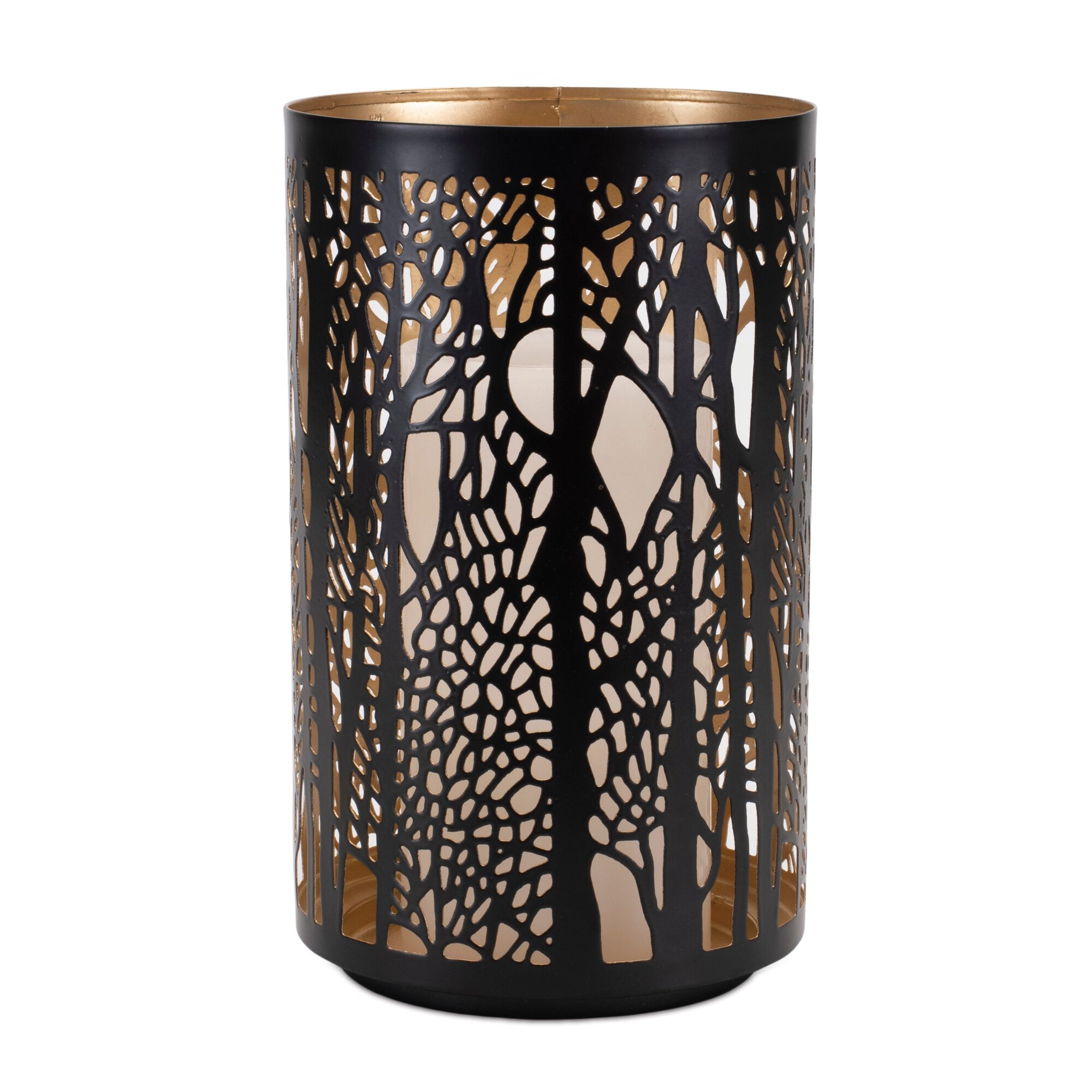 Forest Trees Punched Metal Candle Holder (Set of 2), BLACK/GOLD, alternate image number 4