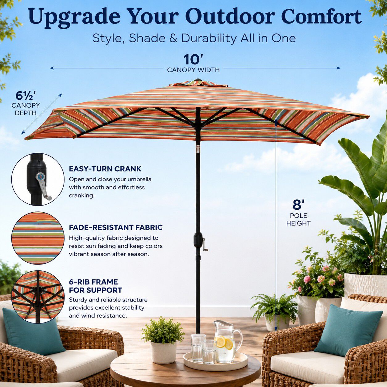 6&frac12; Ft. x 10 Ft. Oversized Rectangular Umbrella, , alternate image number 2