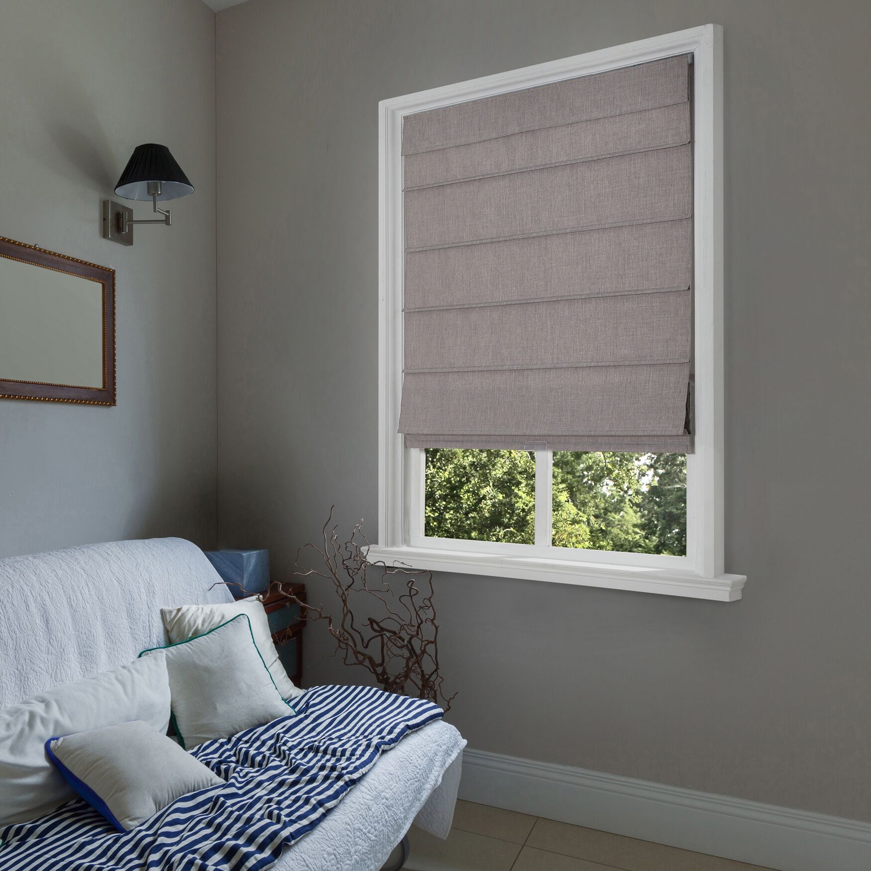Cordless Blackout Fabric Roman Shades, LIGHT GRAY, hi-res image number 0