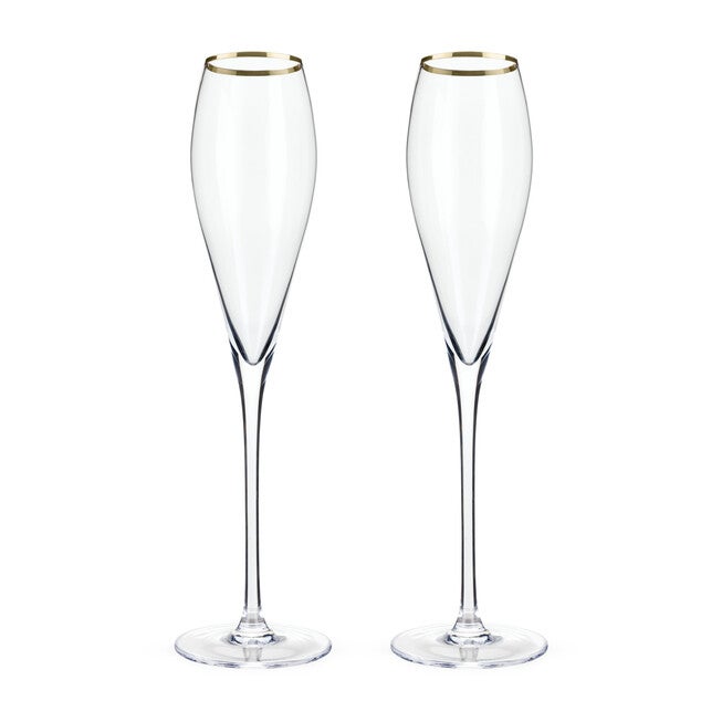 Gold-Rimmed Crystal Champagne Flutes, , alternate image number null