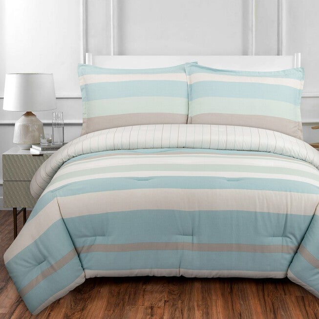 Coastal Stripe Duvet Cover Set, BLUE GREEN BROWN, hi-res image number null