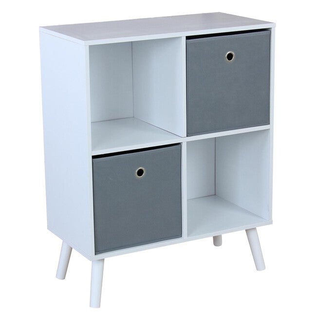 Home Basics 4 Cube Organizer with Two Bins, WHITE, hi-res image number null