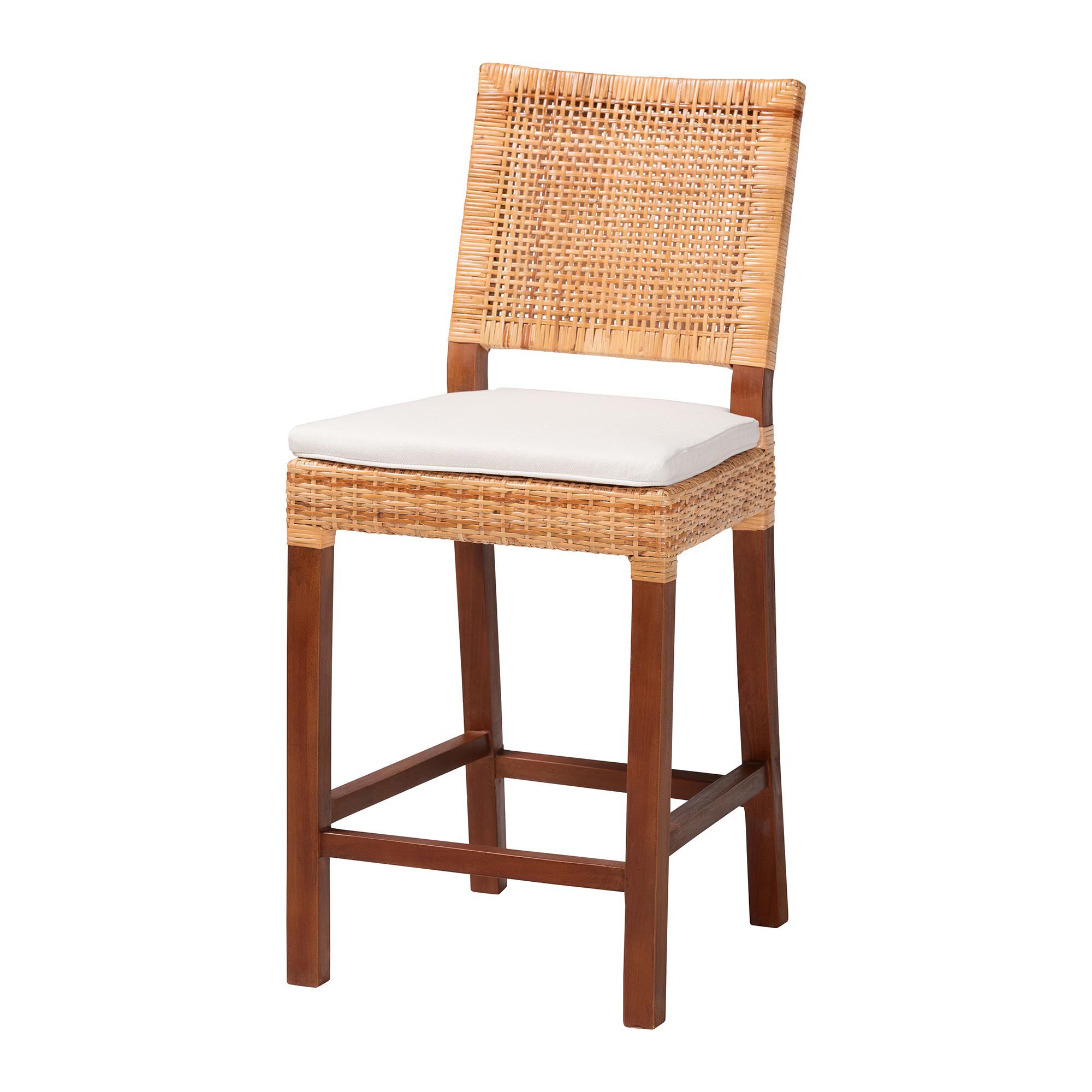 Lesia Natural Rattan Counter Stool with Cushion, BROWN, alternate image number 1
