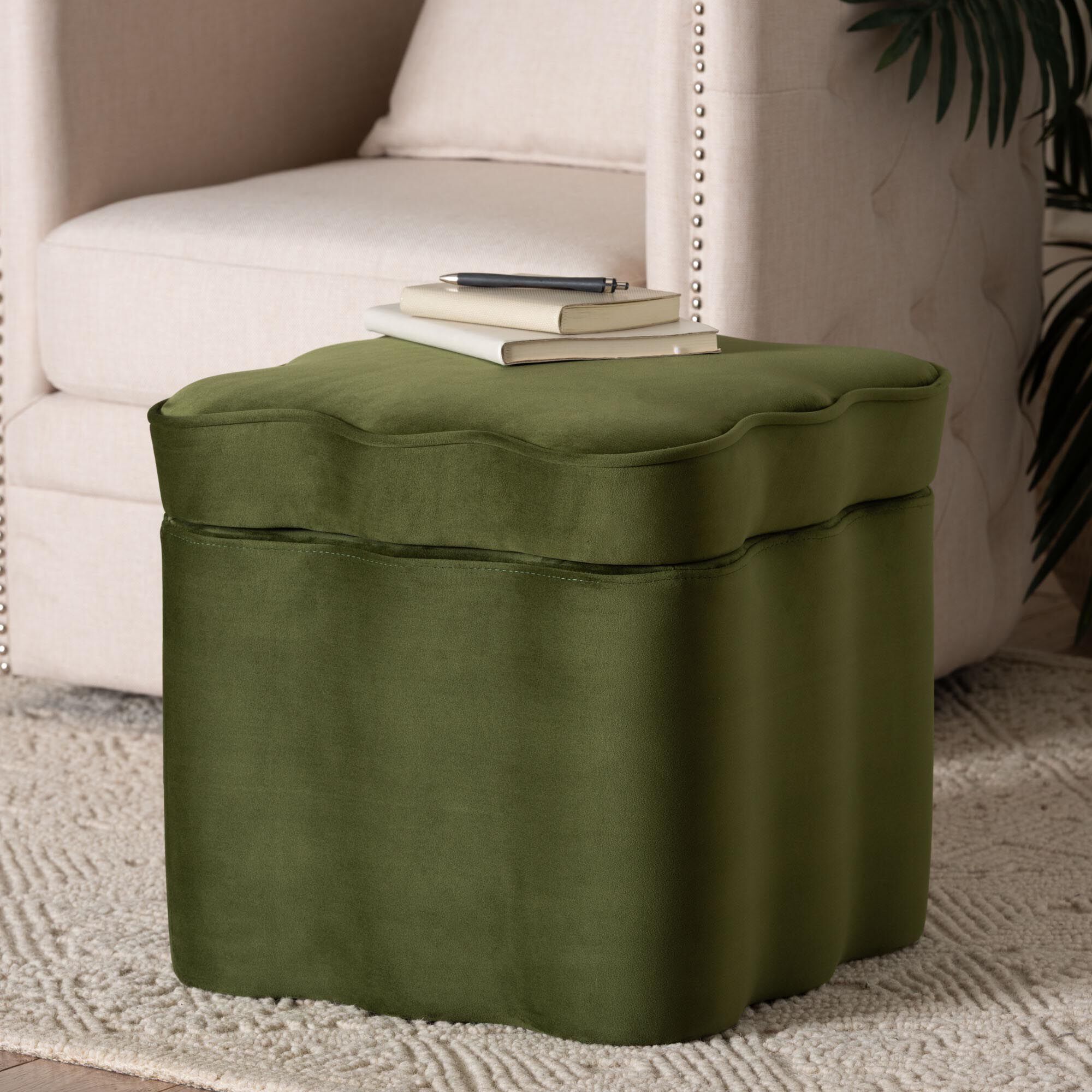 Paulina Velvet Storage Ottoman, GREEN, alternate image number 5