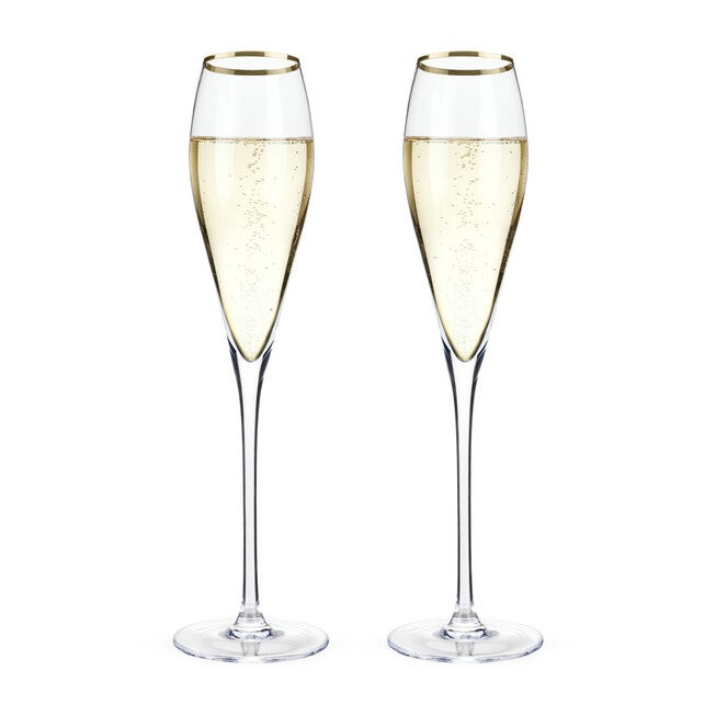 Gold-Rimmed Crystal Champagne Flutes, CLEAR, hi-res image number null
