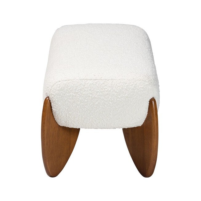 Vinicio Mid-Century Modern Cream Boucle Accent Bench, CREAM/WALN, alternate image number 3