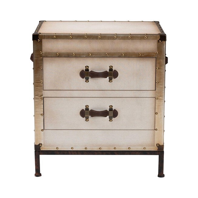Laura Vintage White Canvas 2-Drawer End Table Trunk, WHITE, alternate image number null