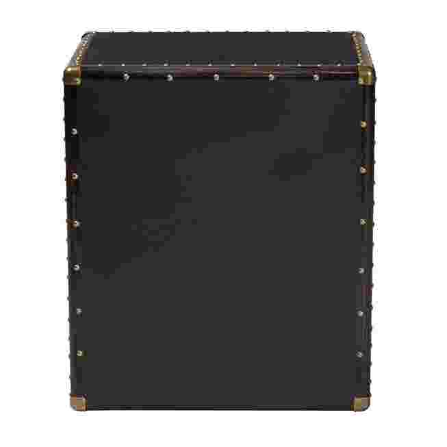Back view of black canvas end table with three drawers