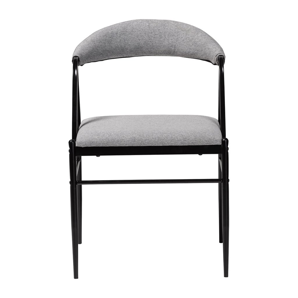 Front view of chair showing seat and backrest with gray upholstery