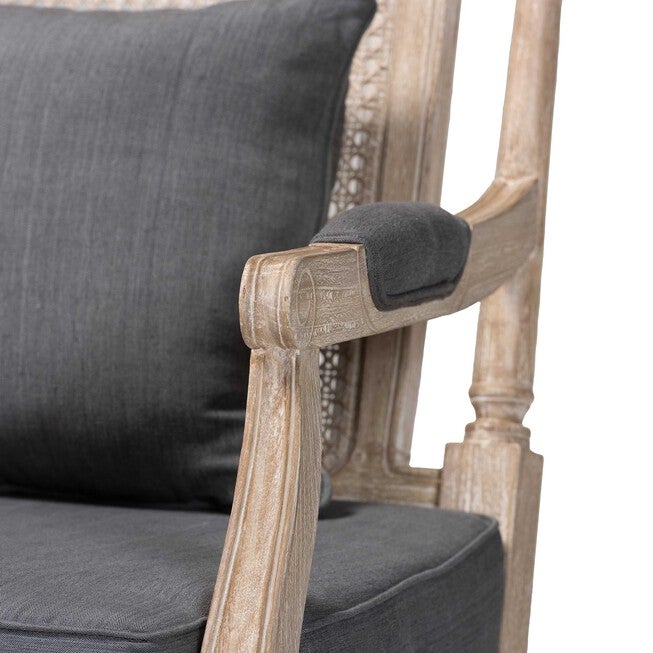 Clemence French Provincial Grey Fabric Whitewashed Mahogany Wood Armchair, GREY/WHITEWASHBROWN, alternate image number null