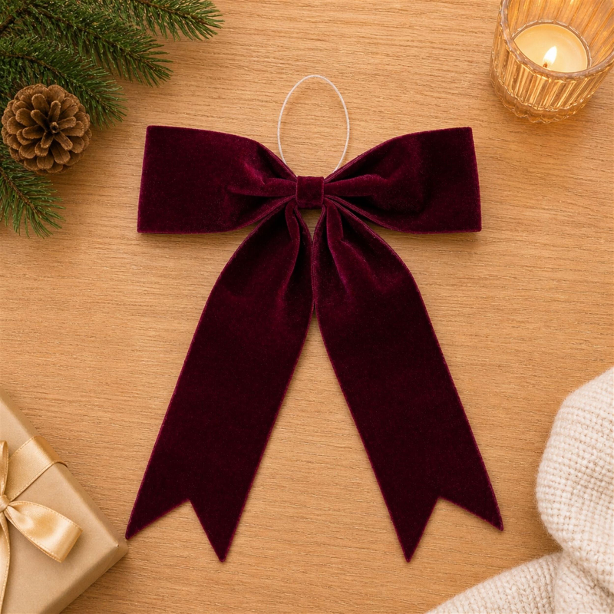 Burgandy Red Holiday Bow (Set of 2), RED, alternate image number 2