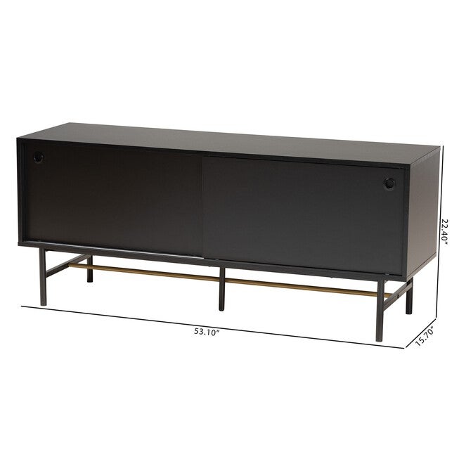 Truett Modern Dark Brown Finished Wood And Two-Tone Black And Gold Metal Tv Stand, , alternate image number 9