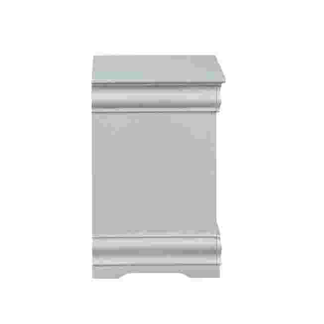 Gray nightstand with decorative trim