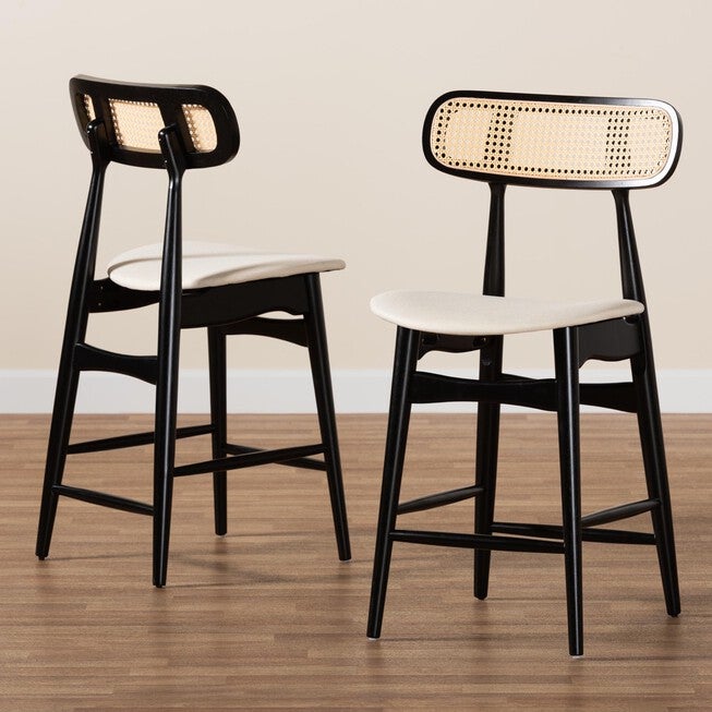 Tarana Mid-Century Modern Grey Fabric And Walnut Brown Finished Wood 2-Piece Counter Stool Set, , alternate image number null