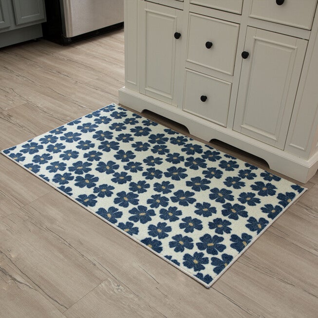 Simple Floral Navy Kitchen Rug, , alternate image number null