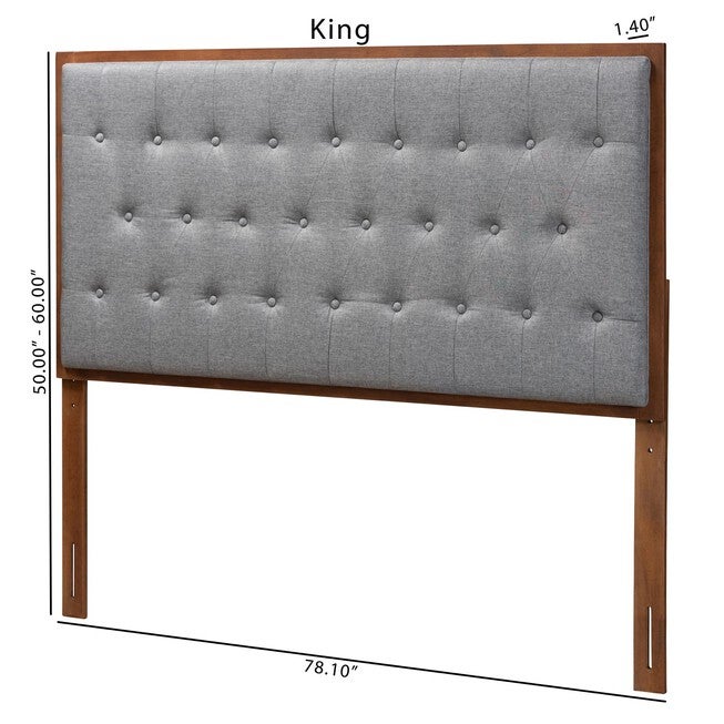 Harumi Classic And Traditional Grey Fabric And Walnut Brown Finished Wood King Size Headboard, , alternate image number 7