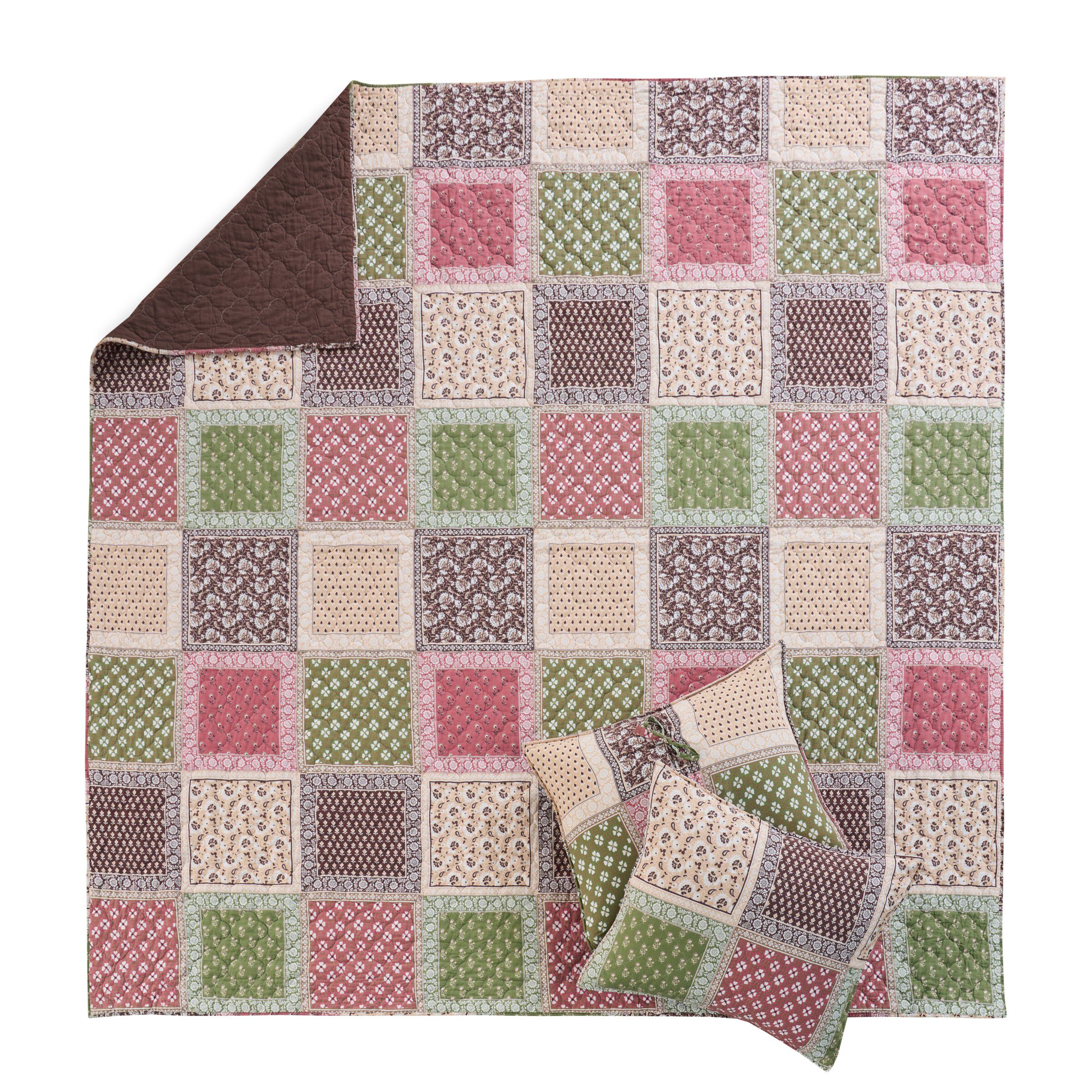 Priya Elegant Earthy Boho Patchwork Reversible Quilt Set, MULTI, alternate image number 2