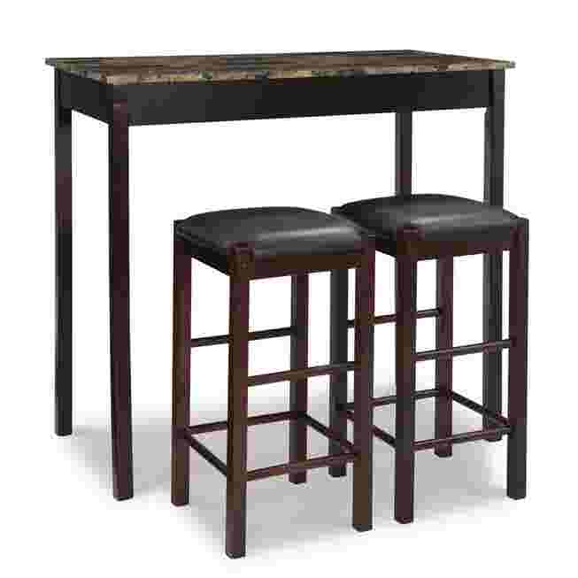 Black high-top table with two stools
