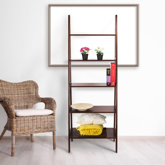 5-Shelf Ladder Bookcase-Warm Brown, , alternate image number 8