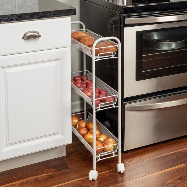 3-Basket Slim Rolling Wire Cart, WHITE, hi-res image number null
