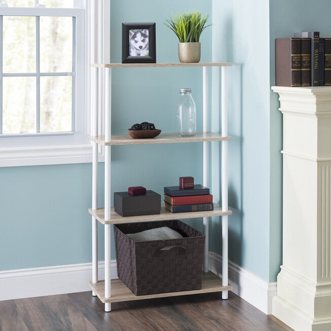 Home Basics Pine Wood 4 Tier Rectangular Corner Shelf, , alternate image number null
