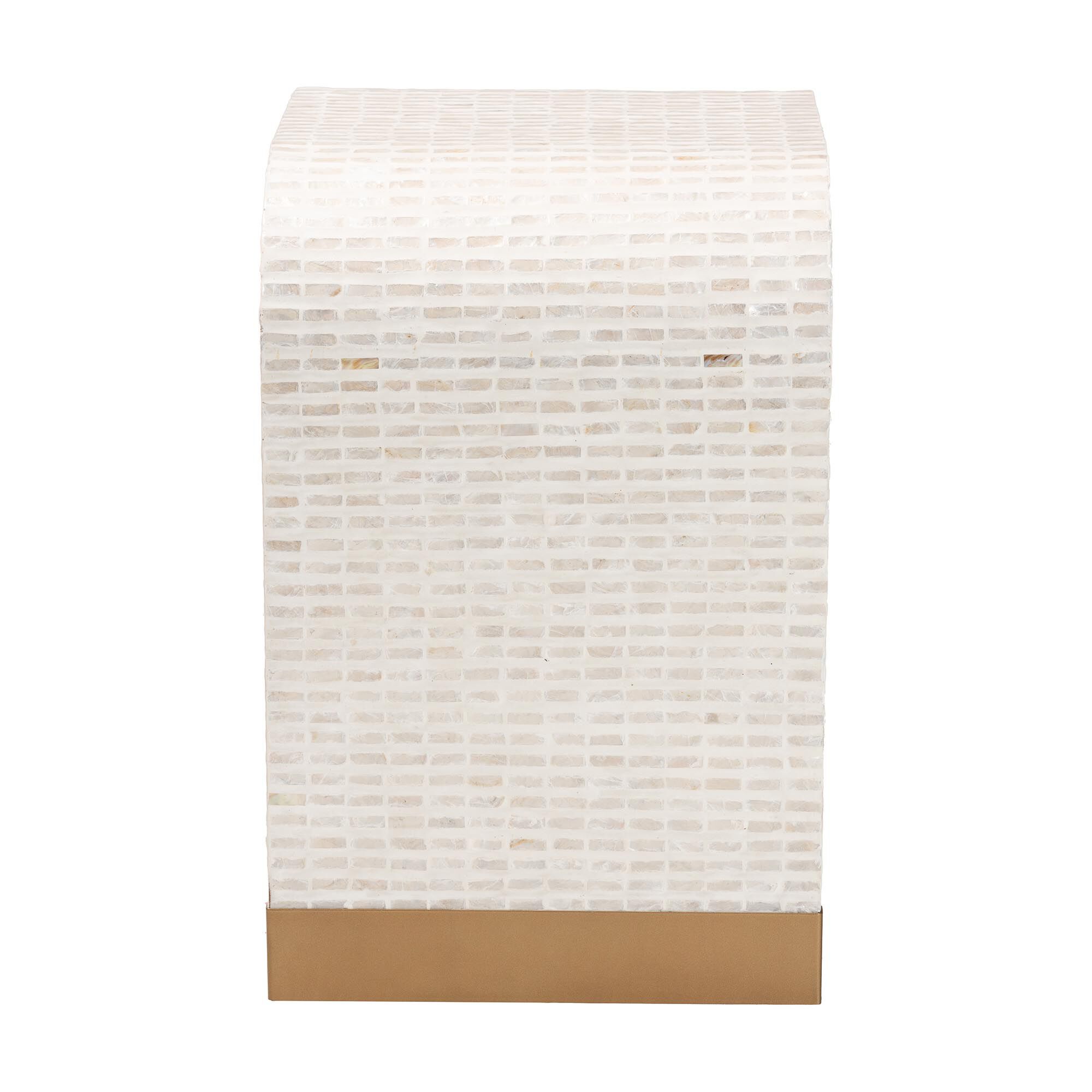 Carlyn Coastal Beige and White Mother of Pearl Capiz Shell End Table, BEIGE, alternate image number 3