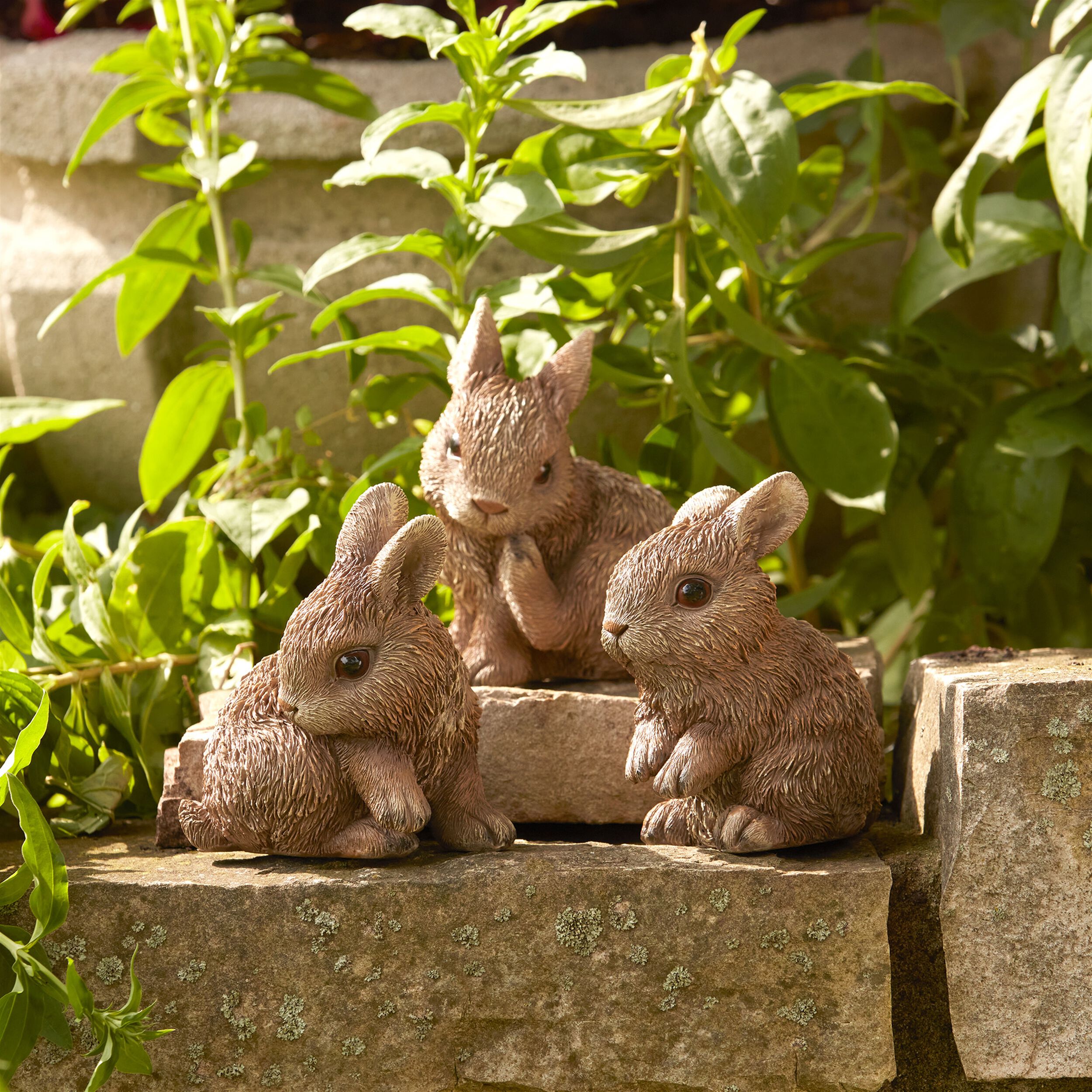 Mini Garden Bunny Rabbit Figurine (Set of 3), BROWN, alternate image number 4