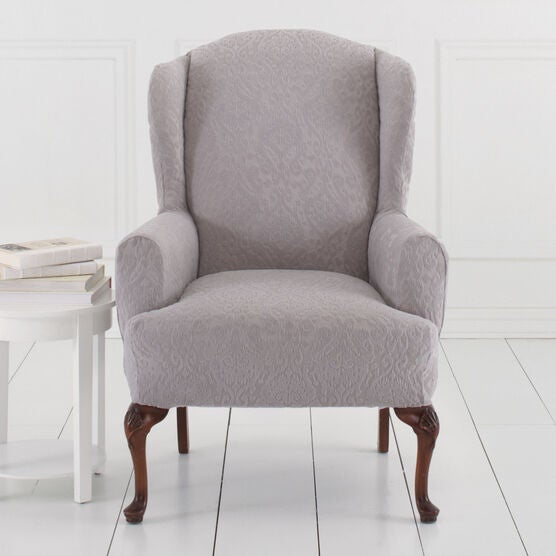 BH Studio Ikat Stretch Wing Chair Slipcover, GRAY, hi-res image number null