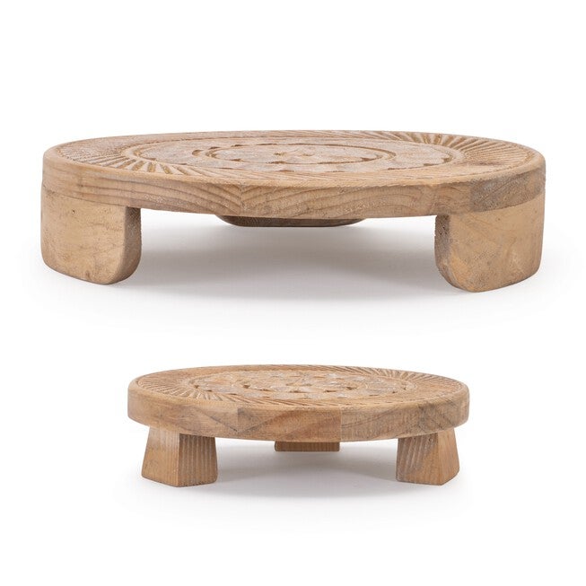 Mandala Wood Riser Tray (Set of 2), BROWN, alternate image number null