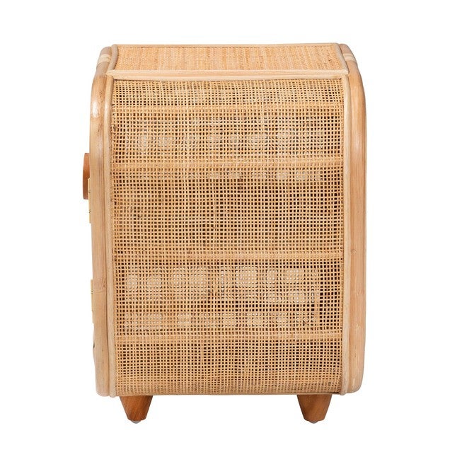 Keita Bohemian Natural Rattan And Mahogany Wood Nightstand, , alternate image number null
