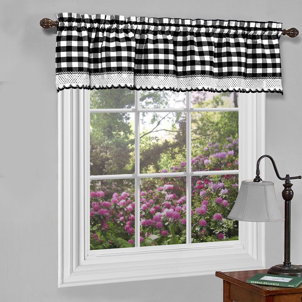 Buffalo Check Window Curtain Valance, BLACK, hi-res image number 0