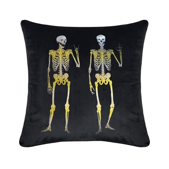 Edie @ Home Velvet Rocker Skeletons Decorative Throw Pillow 18X18, Black, BLACK, hi-res image number 0