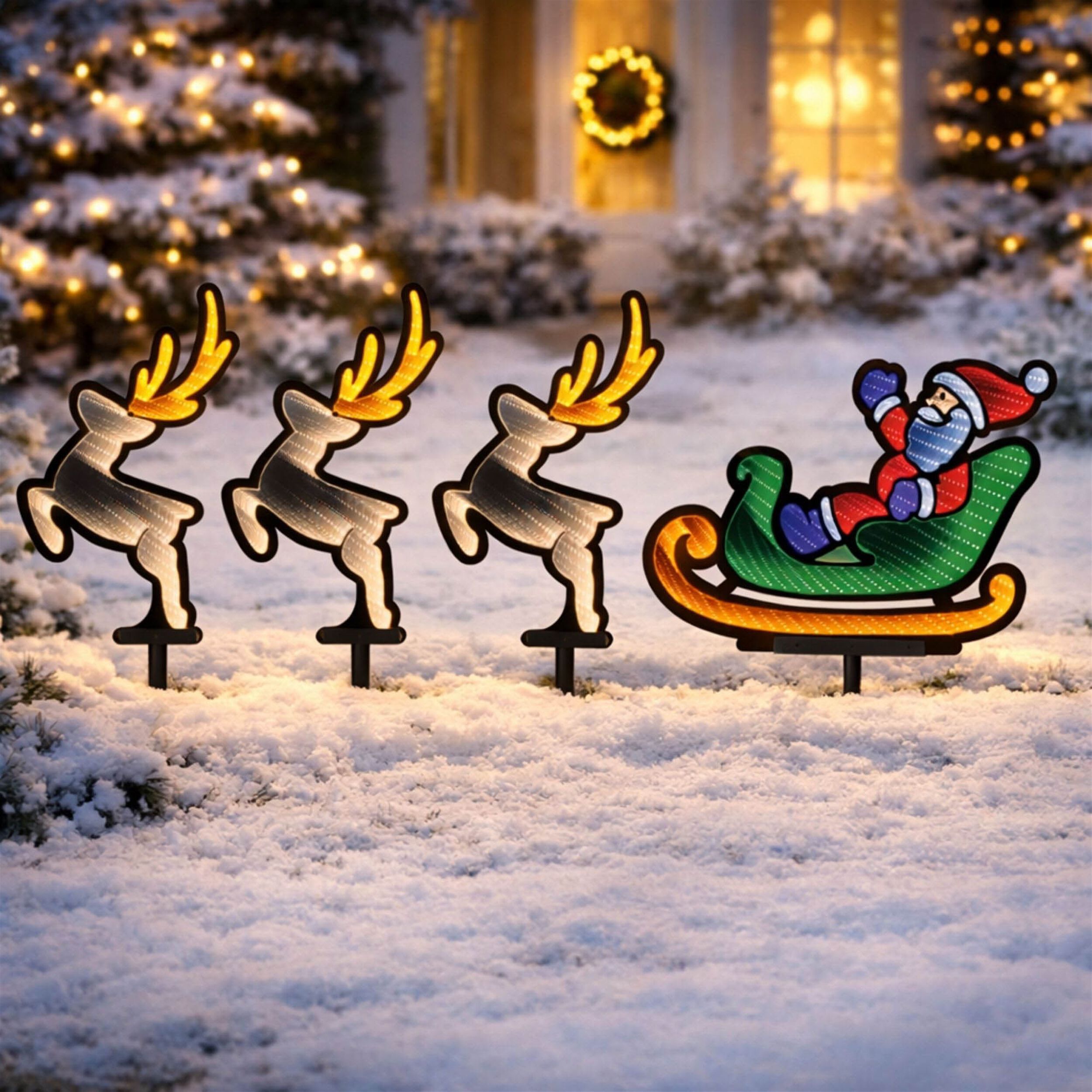 Santa and Sleigh Pathway Light Ekkolight (Set of 4), MULTICOLOR, alternate image number 1