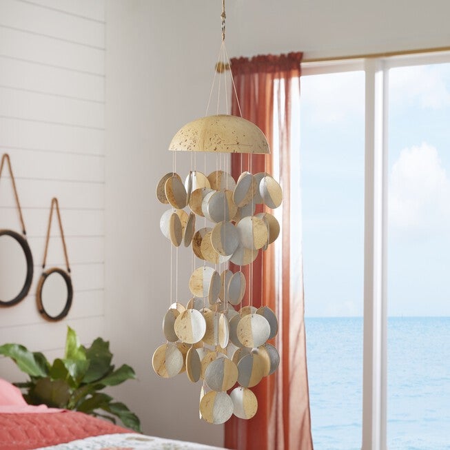 Silver Coconut Shell Coastal Wind Chime, SILVER, hi-res image number 0