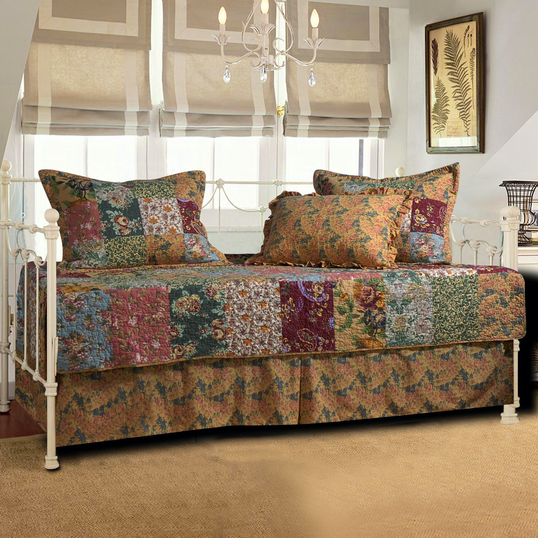 Antique Chic Daybed Set - Floral Patchwork Quilt, Multi | King Size