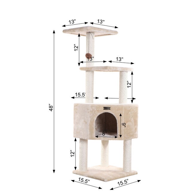 3 Levels Real Wood 48 inches Cat Tower For Kittens Play, , alternate image number 5