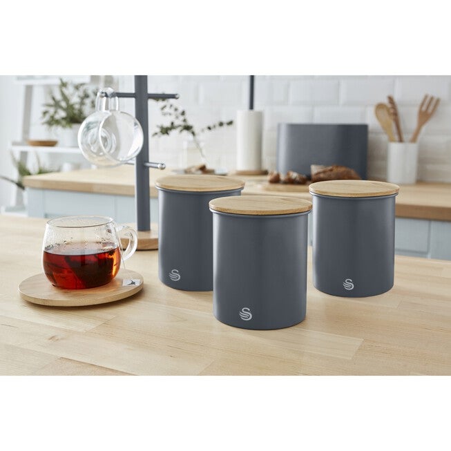 Nordic Set Of 3 Cannisters - Grey, GREY, hi-res image number 0