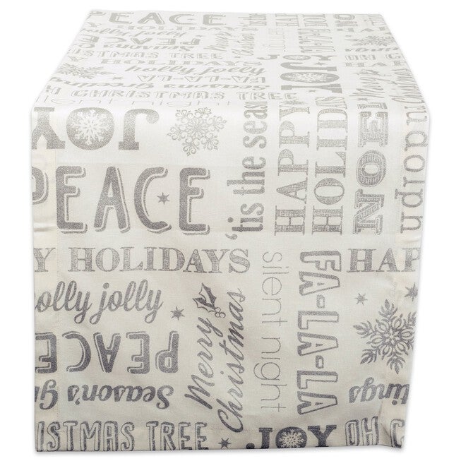 Silver Christmas Collage Table Runner 14x108, SILVER, hi-res image number null