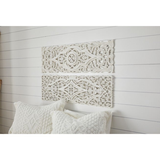 Set Of 2 White Mango Wood Farmhouse Abstract Wall Décor, WHITE, hi-res image number 0