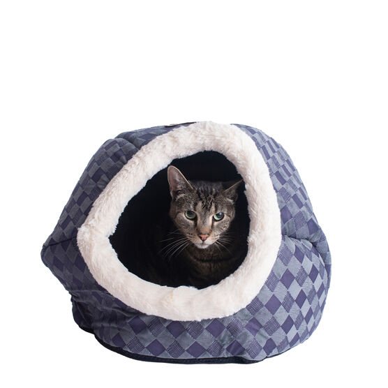 Cuddle Cave Cat Dog Bed, Blue Checkered, BLUE, hi-res image number null