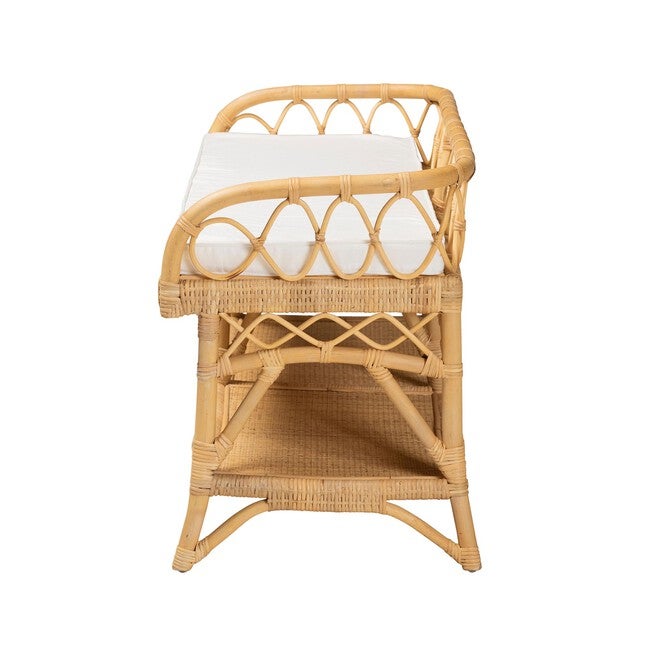 Leryn Modern Bohemian Natural Brown Rattan Bench, , alternate image number null