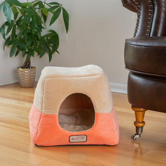 2-In-1 Cat Bed Cave Shape And Cuddle Pet Bed, Orange Beige, , on-hover image number null